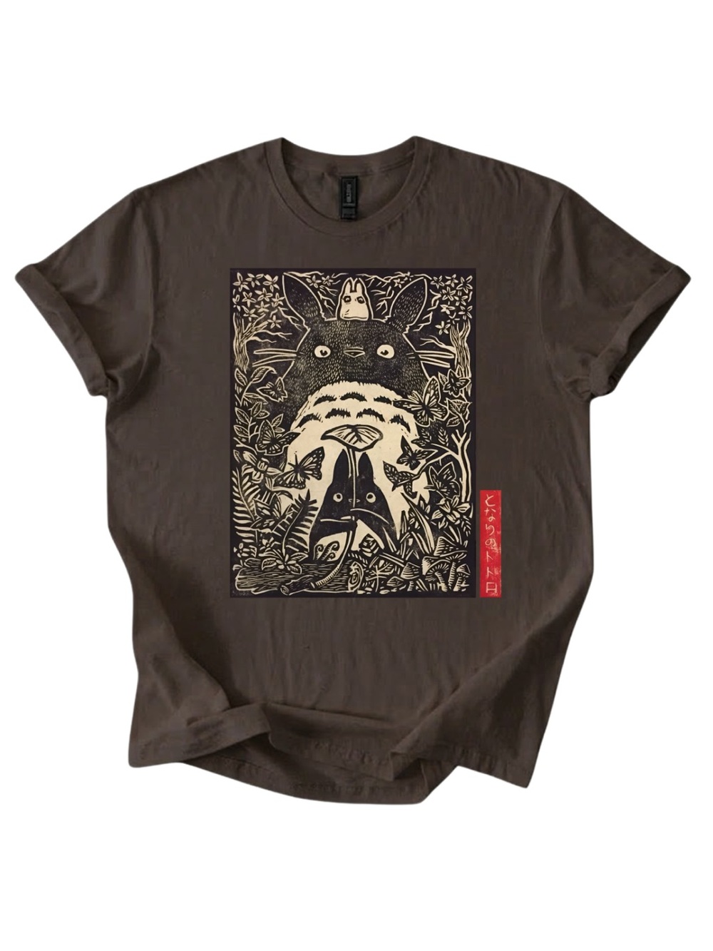 Gildan Totoro Brown Graphic Cat T-Shirt